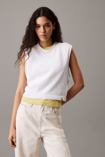 Calvin Klein Top LINEN BLEND LOOSE SW J20J225226 BRILLIANT WHITE/STARFISH YAA
