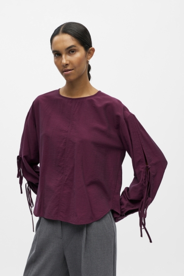 Object T-shirt OBJKENNY L/S RE O-NECK TIE TOP 140 23047452 Mauve Wine