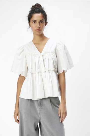 Object Blouse OBJHOPE S/S RE V-NECK TOP E DIV 23045854 White Sand