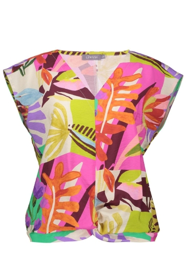Geisha T-shirt KLEURRIJK T SHIRT MET V HALS 53212 20 YELLOW/PINK