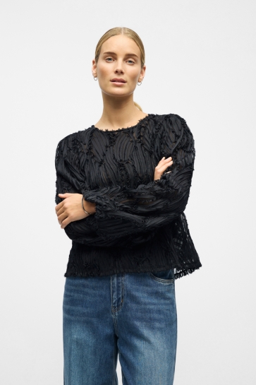 Object OBJLUCIE L/S RE O-NECK TOP NOOS 23047624 BLACK