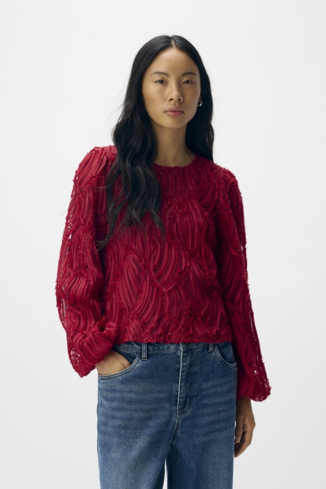 Object rode dames blouse | Model vooraanzicht