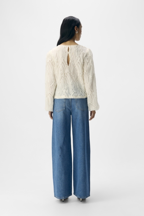 Object ecru dames blouse | Model achteraanzicht