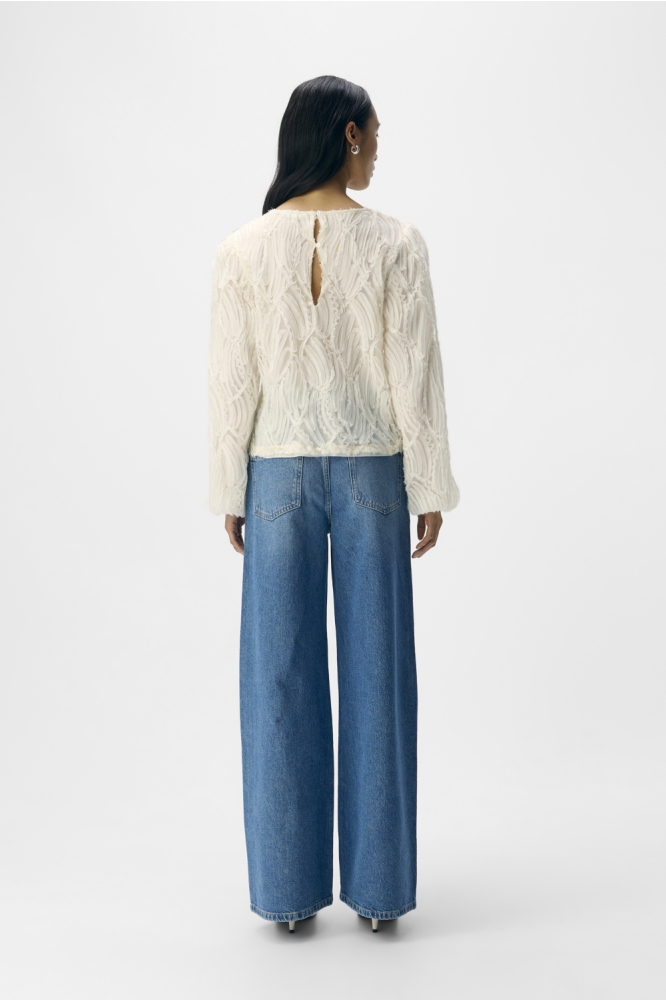 Object ecru dames blouse | Model achteraanzicht