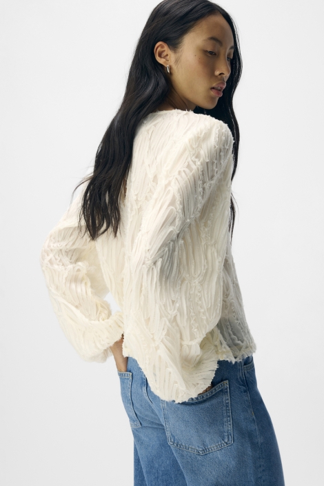 Object ecru dames blouse | Model zijaanzicht