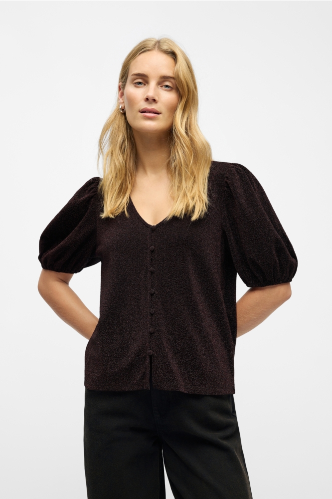 Object zwarte dames blouse | Model vooraanzicht