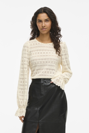Vila T-shirt VICHIKKA L/S LACE TOP /LC 14114075 BIRCH