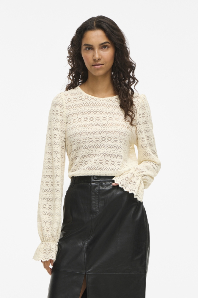 Vila beige dames t-shirt | Model vooraanzicht