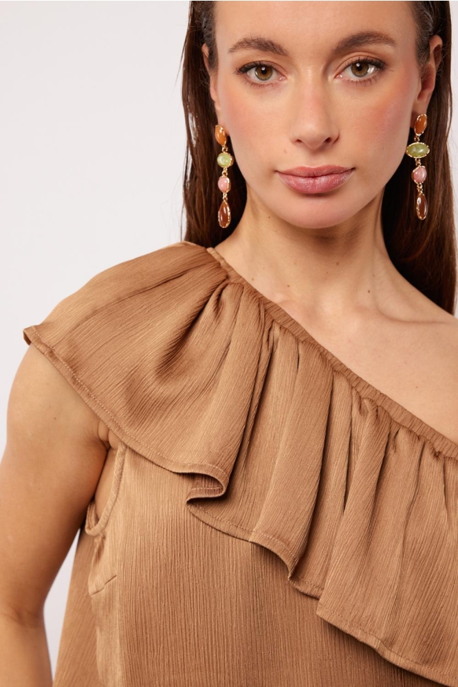 Fluresk camel dames top | Close up