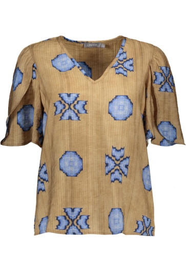 Geisha T-shirt TOP MET WIJDE GEPLOOIDE MOUWEN 53482 20 000735 CAMEL/BLUE