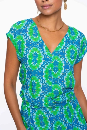 Geisha Top V HALS TOP MET TILE DESSIN 53483 20 000625 BLUE/GREEN