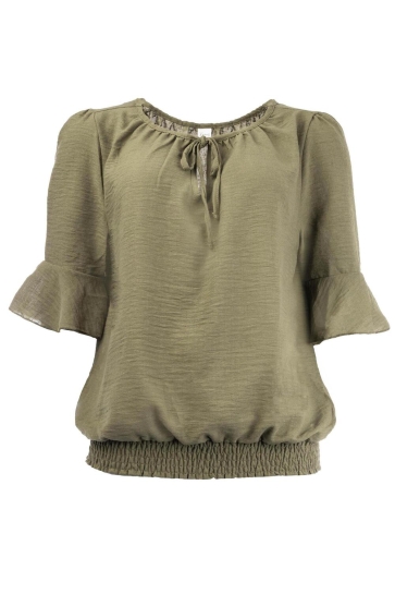 NED Blouse RIO WASHED CRINCLE WOVEN 25S4 U287 01 211 ARMY