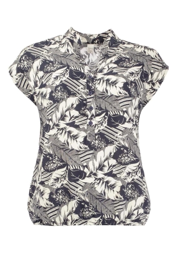 NED T-shirt LUCIE SL MARINE LEAF MIX WOVEN 25S4 X1726 01 303 marine