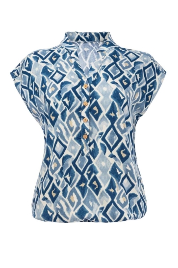 NED T-shirt LUCIE SL DENIM IKAT WOVEN 25S4 X1776 01 306 denim