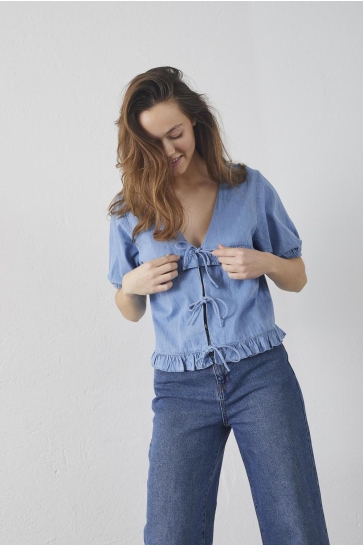 SisterS point Blouse INUSA TIE 18481 L BLUE WASH