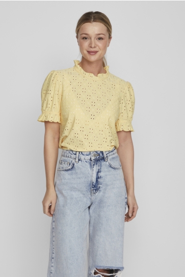 Vila T-shirt VIKAWA S/S FLOUNCE TOP - NOOS 14070251 GOLDEN HAZE