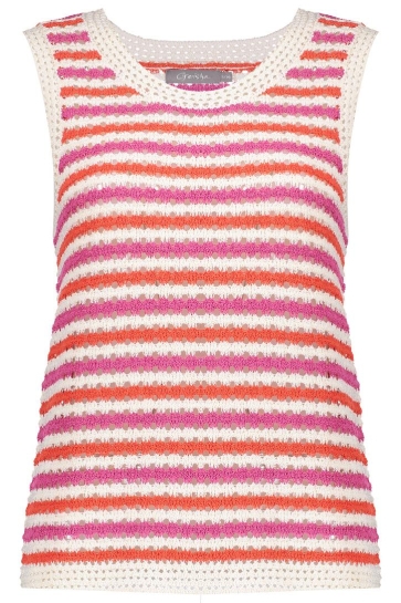 Geisha Top GEHAAKTE SINGLET MET HORIZONTALE STREPEN 54300 10 OFF WHITE/CORAL CYCLAME