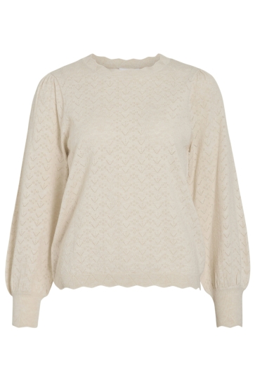 Vila T-shirt VIEMI O-NECK L/S KNIT TOP/TES 14109653 Super Light Natural Melan