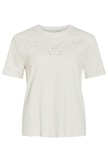 Vila T-shirt VIPAVIA EMB O-NECK S/S TOP/PB 14108964 Snow White