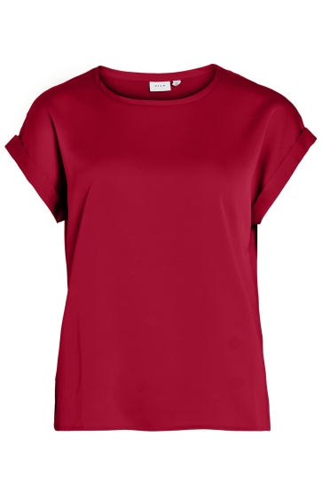 Vila T-shirt VIELLETTE S/S SATIN TOP - NOOS 14059563 Jester Red