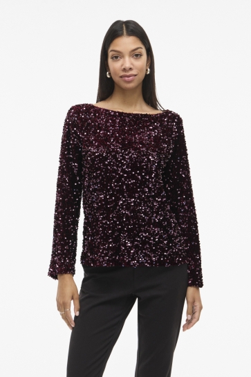 Vila T-shirt VIFAITH BOAT NECK L/S SEQUIN TOP/1 14110979 Fig