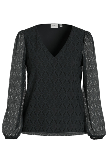 Vila T-shirt VIFERO V-NECK L/S TOP/DFS/PB 14113222 BLACK BEAUTY