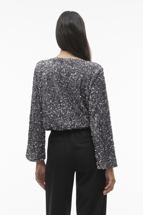 Vila grijze dames t-shirt | Model achteraanzicht