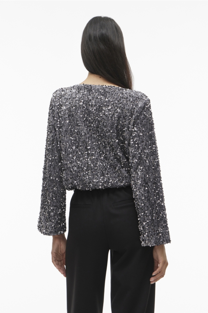 Vila grijze dames t-shirt | Model achteraanzicht