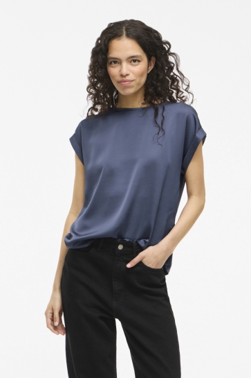 Vila VIELLETTE S/S SATIN TOP - NOOS 14059563 VINTAGE INDIGO