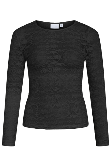 Vila T-shirt VIVELINA L/S LACE TOP 14112677 BLACK BEAUTY
