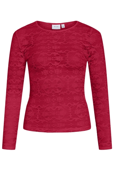Vila T-shirt VIVELINA L/S LACE TOP 14112677 JESTER RED