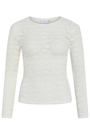 Vila T-shirt VIVELINA L/S LACE TOP 14112677 SNOW WHITE