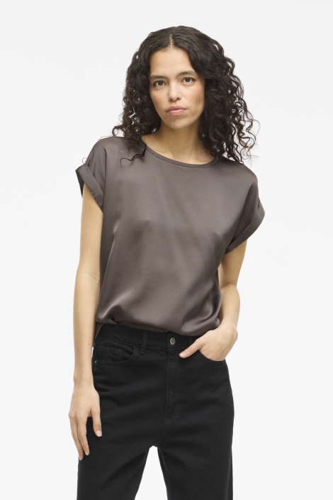 Vila bruine dames t-shirt | Model vooraanzicht