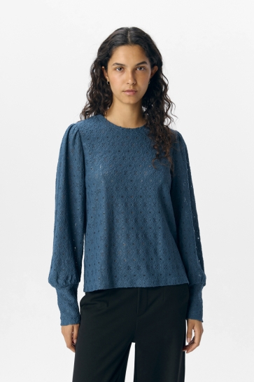 Object T-shirt OBJLAILA L/S RE TOP NOOS 23046626 DARK DENIM