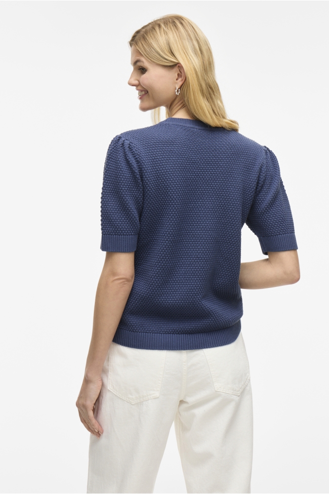 Vila blauwe dames t-shirt | Model achteraanzicht