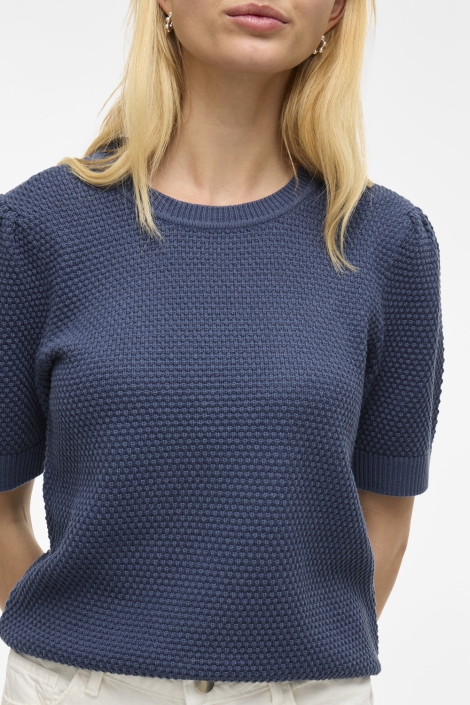 Vila blauwe dames t-shirt | Close up