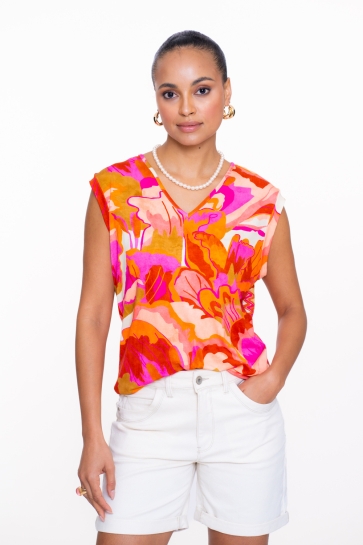 Geisha Top TOP MET FLORAL PRINT EN ZIGZAG DESSIN 52418 20 000250 ORANGE/PINK