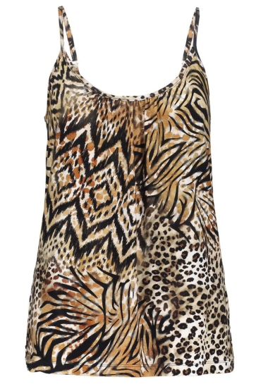 Geisha Top SUE ZOMERSE TOP MET PRINT EN SPAGHETTIBANDJES 52448 60 000775 BROWN/BLACK