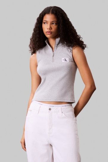 Calvin Klein Top A WOVEN LABEL SL QZ LV047C909G P79 GREY HEATHER