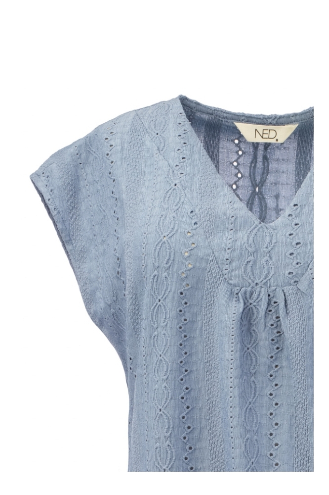 NED blauwe dames t-shirt | Close up