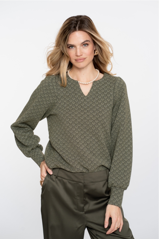 Geisha groene dames t-shirt | Model vooraanzicht