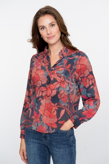 Geisha Blouse TOP MET KLEURRIJKE PRINT 53648 20 000625 BLUE/RED