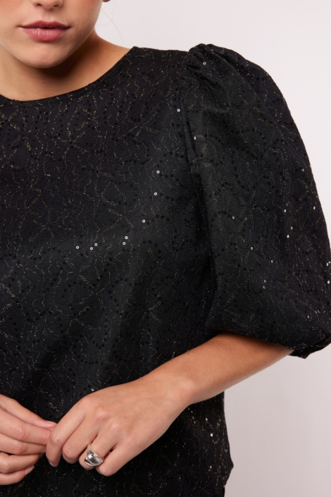 Fluresk zwarte dames t-shirt | Close up