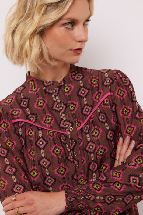 Fluresk bruine dames blouse | Close up