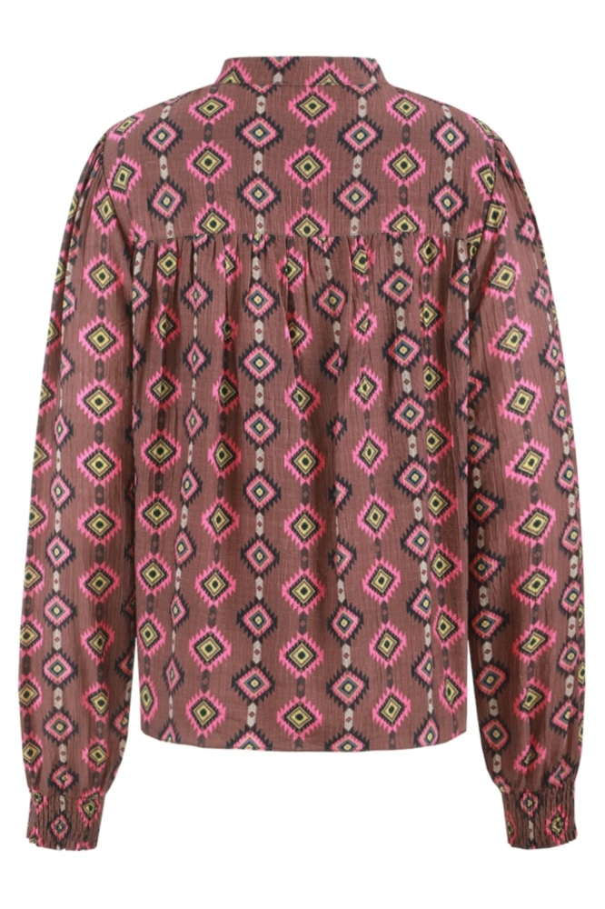 Fluresk bruine dames blouse | Achteraanzicht