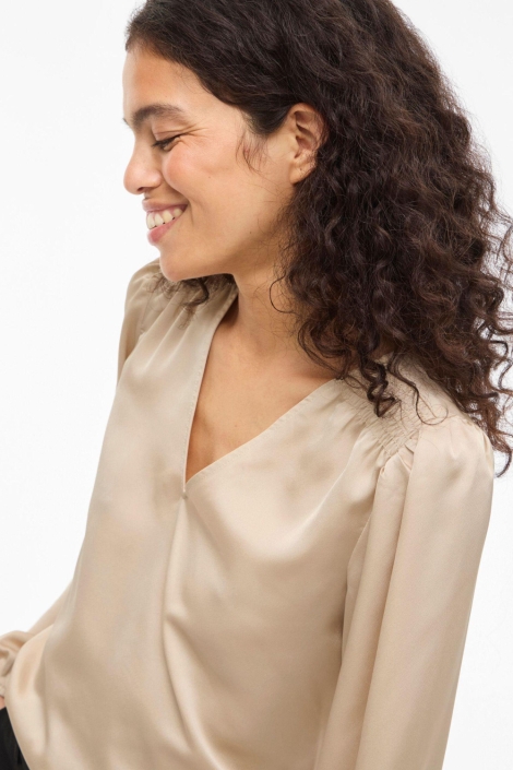 Vila ecru dames blouse | Close up