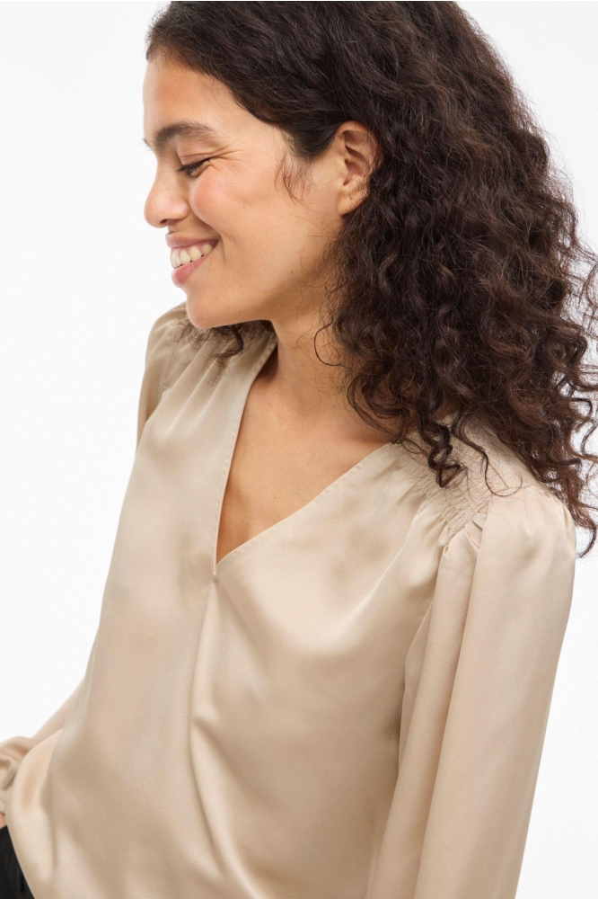 Vila ecru dames blouse | Close up