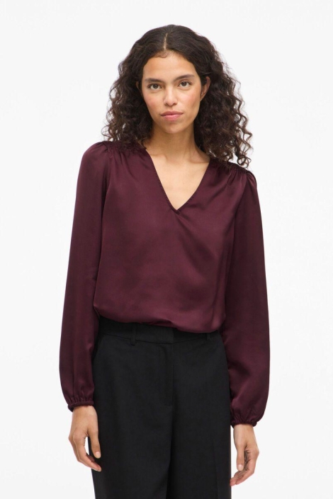 Vila bordeaux dames t-shirt | Model vooraanzicht