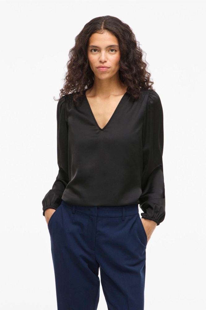 Vila zwarte dames blouse | Model vooraanzicht