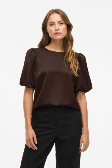 Vila T-shirt VIELLETTE 2/4 SATIN PUFF TOP - NOOS 14107986 COFFEE BEAN
